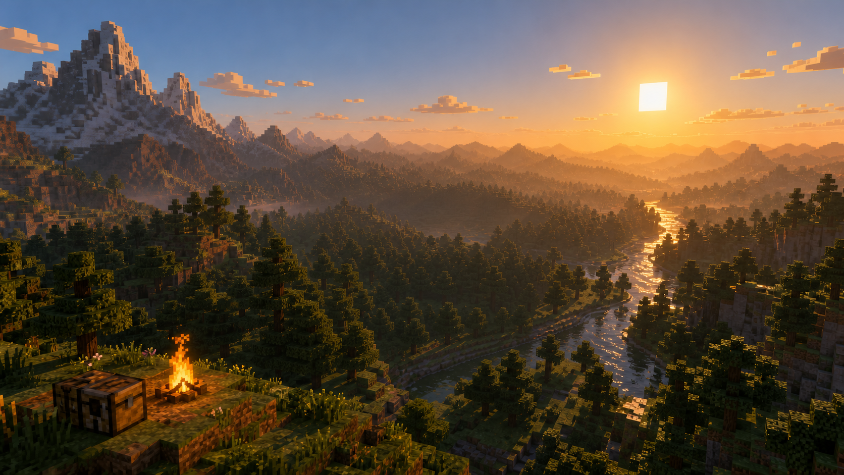 Кубический мир Build Before Nightfall на закате